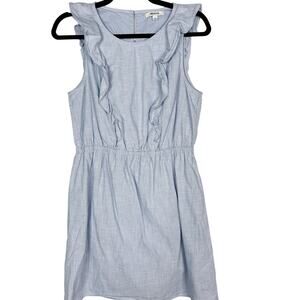 Madewell 8 Blue Bellflower Ruffle Sleeveless Dress Cinch Waist Cotton Button